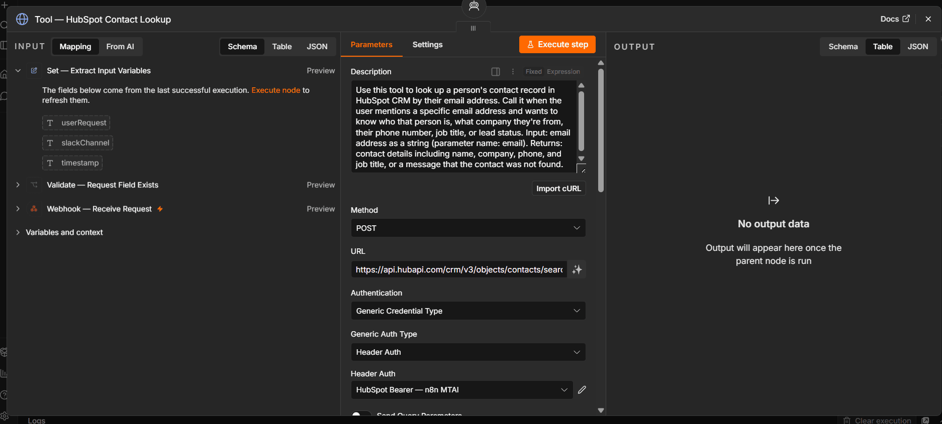 HubSpot Contact Lookup tool — proves the "tool description IS the API" pattern